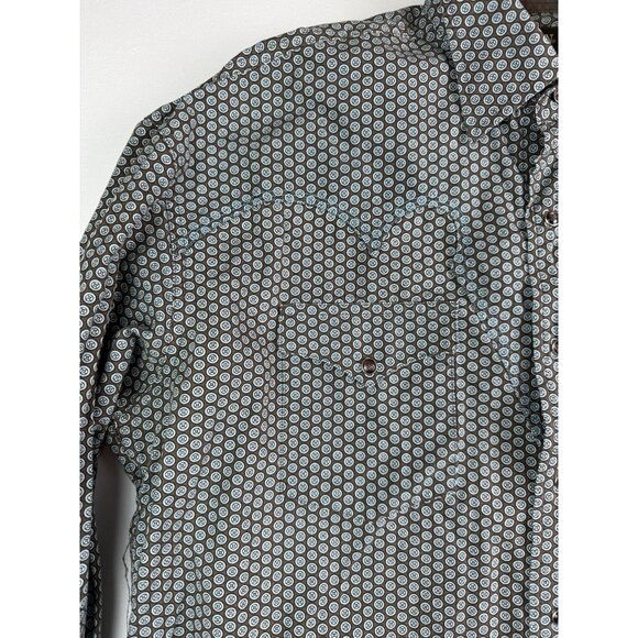 STETSON Pearl Snap Geometric Print Long Sleeve Western Shirt Brown/Teal Sz Large - Picture 4 of 11